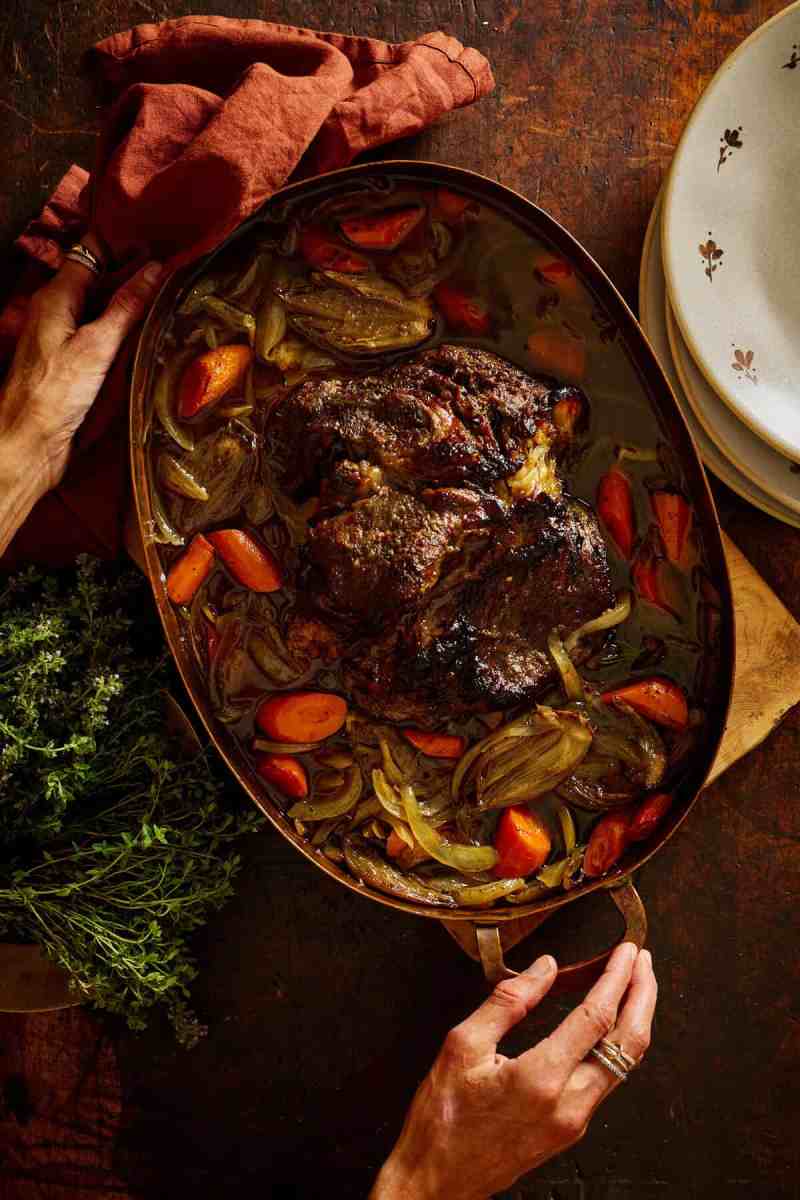 Cider Braised Pot Roast with Parmesan Sweet Potatoes.